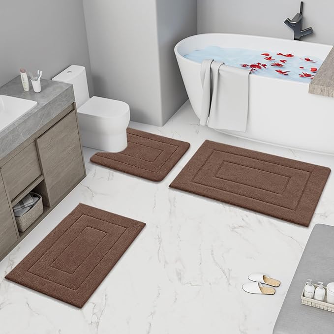 Buganda Bathroom Rugs, 30" x 20", Soft and Absorbent Microfiber Bath Rugs, Non-Slip Shaggy Shower Carpet, Machine Wash Dry Bath Mats for Bathroom Floor, Tub and Shower, Brown