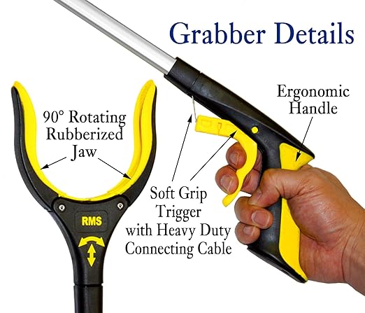 RMS Premium 7-Piece Hip Knee Replacement Kit with Leg Lifter, 19 and 32 inch Rotating Reacher Grabber, Long Handle Shoe Horn, Sock Aid, Dressing Stick, Bath Sponge - for Knee or Back Surgery Recovery