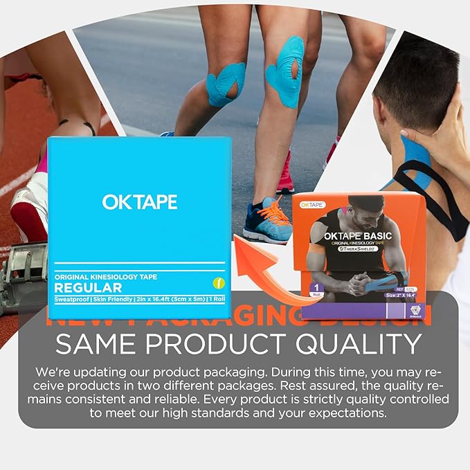 OK TAPE Kinesiology Tape, Regular Original Cotton Elastic Athletic Tape for Support and Recovery, Sports Tape, 2in×16.4ft Uncut Roll - Black