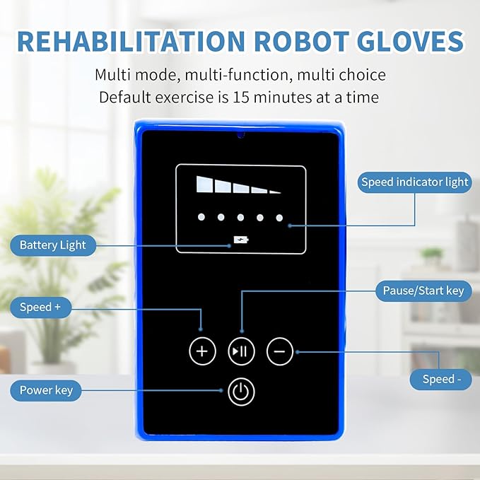 Rehabilitation Robot Gloves, Finger Exerciser for Stroke Recovery Hand Glove Equipment Hand Function Rehabilitation, Adjustable Strength and Supports USB Charging (blue, L - Left Hand)