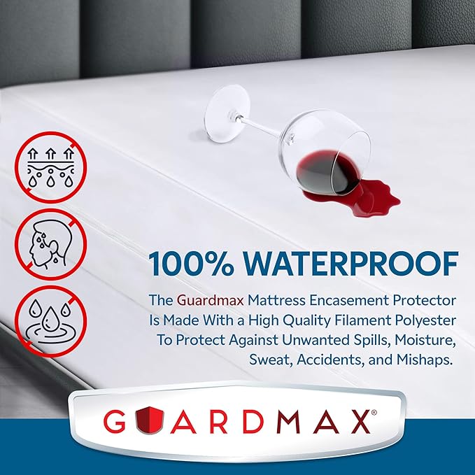Guardmax Jersey Knitted California King Zippered Mattress Encasement - Waterproof & Bed Bug Proof Mattress Protector - Comfortable, Soft, and Noiseless Zippered Bedding - Dust Mite Proof (72x84 x12)