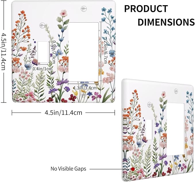 Rustic Wild Floral Vintage Colorful Flowers 2 Gang Combination Light Switch Covers Decorative Toggle Rocker/Decora Wall Plate Electrical Receptacle Switchplate Dimmer Faceplate for Bathroom
