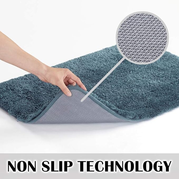 Suchtale Bathroom Contour Rug Non Slip Bath Mat Water Absorbent Soft Microfiber Shaggy Bathroom Mat Machine Washable Bath Rug for Bathroom Thick Plush U Shape Toilet Rug (20 x 24, Slate)