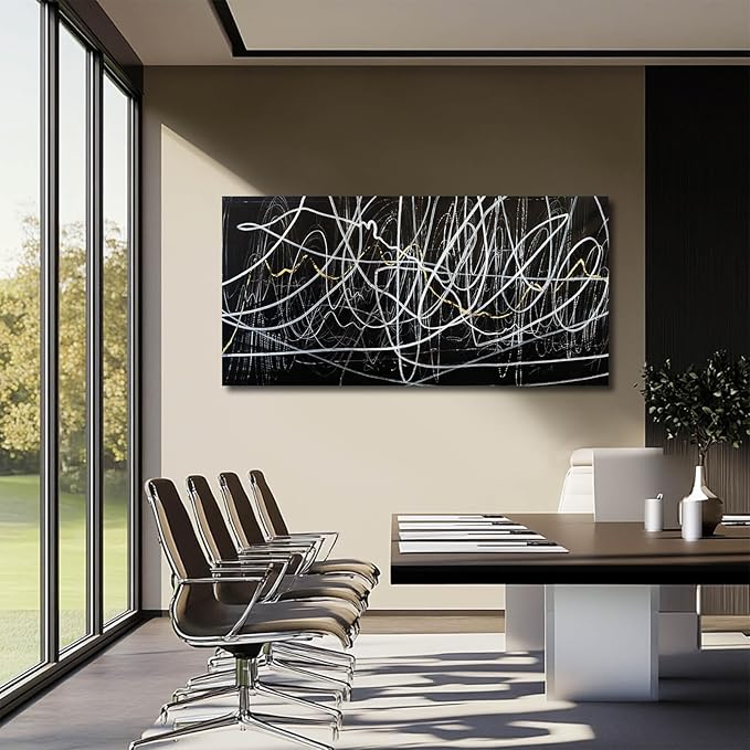 CHUDANHAO Black And White Wall Art Large Wall Decor Abstract Pictures Office Artwork Minimalist Wall Decorations Graffiti Art for Walls 29"x58"