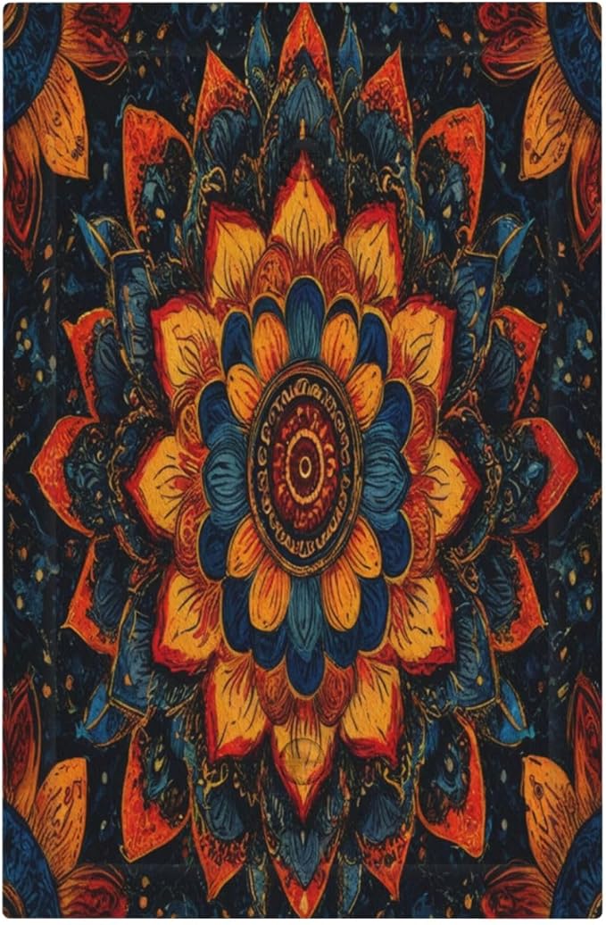 Colorful Oriental Floral Blooming Mandala Flower 1 Gang Blank Light Switch Covers Plate Decorative No Device Wall Plate Coves Electrical Switchplate Dimmer Faceplate for Bathroom Decor
