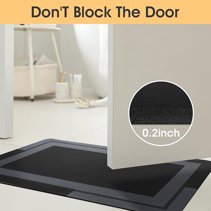 ACCUMTEK Ultra Thin Bath Mat, Upgrade Backing Non Slip Thin Bath Mats Fit Under Door, Quick Dry Ultra Absorbent Bathroom Rugs, Machine Washable Bath Rugs for Bathroom, Bathtub, Black/Bordered/48 x20