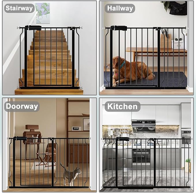 Fairy Baby Extra Wide Baby Gate Black 62-67 Inch Wide, Walk Through Pressure Mounted No Drill Dog Gate, Long and Large Tension Gate for Pet and Kids
