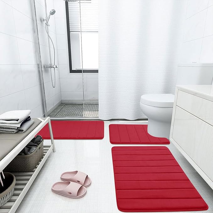 Buganda Memory Foam Bath Mat, 55" x 24", Ultra Soft and Non-Slip Bathroom Rugs, Water Absorbent and Machine Washable Bath Rug Runner for Bathroom, Shower, and Tub, Red