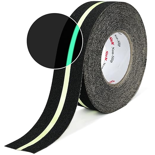 S&X Heavy Duty Anti Slip Tape 2 Inch x 60 Ft with Glow in The Dark Strip - Durable Grip Tape for Stairs, Outdoor Non Slip Stair Tread Non-Skid Safety Tape