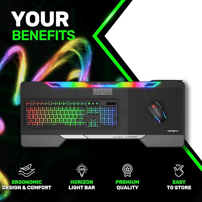 Couchmaster Lapboard³ with HORIZONLIGHT RGB Bar, Ultimate Ergonomic USB-Hub Gaming Lap Board for Couch and Bed, Large, Stable and Compatible with All Keyboards and Mice, Laptops, PCs, PS4/5, Xbox