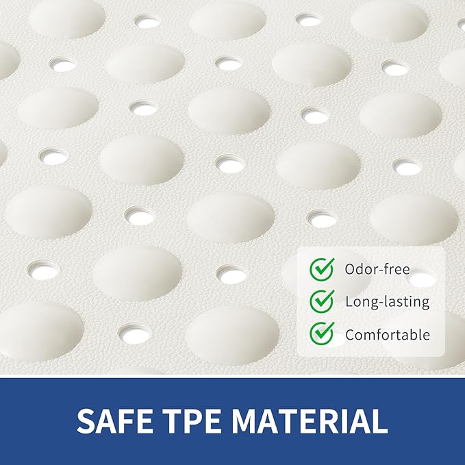 OTHWAY Square Shower Mat 32x32, TPE Non-Slip Shower Mats with Drain Holes and Suction Cups, Walk-in Mat for Inside Shower Stall, Anti-Slip for Elderly Kids (White)