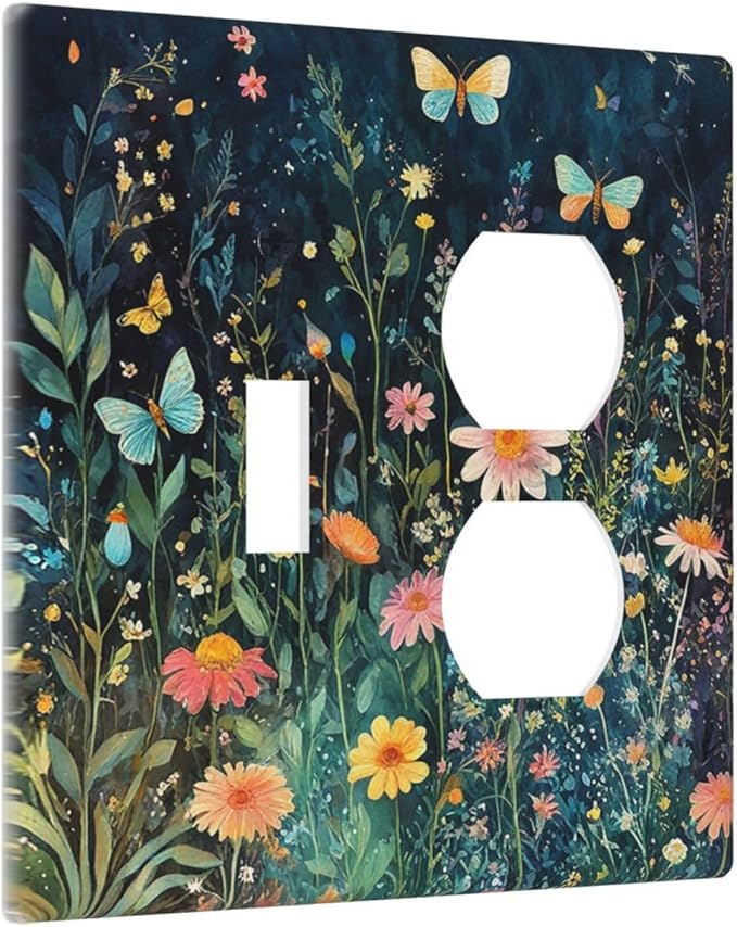Wallplates Boho Vintage Floral Flower Butterfly 1 Toggle 1 Duplex Switch Plate Electrical GFCI Faceplate Decorative Light Switch Covers for Bedroom Home Decor
