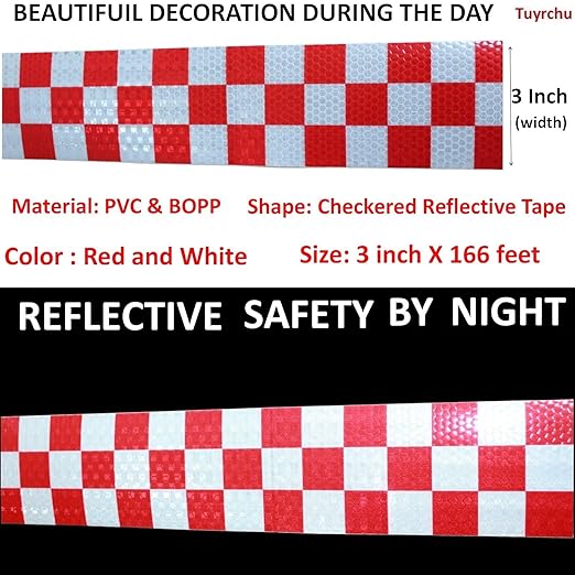Red and White Reflective Tape Outdoor Waterproof 3 inch X 166 feet, High Visibility Hazard Conspicuity Industrial Marking Tape