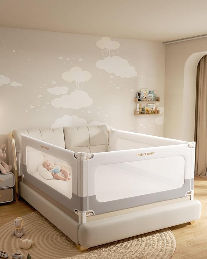Baby Bed Rail Guard for Toddlers, Reinforced 78.7in Toddler Bed Rails for Queen, King Bed with Height Adjustable, Extral Tall Child Safety Side Railing Guards/Bedrail for Kids,White/Grey, 1 Side
