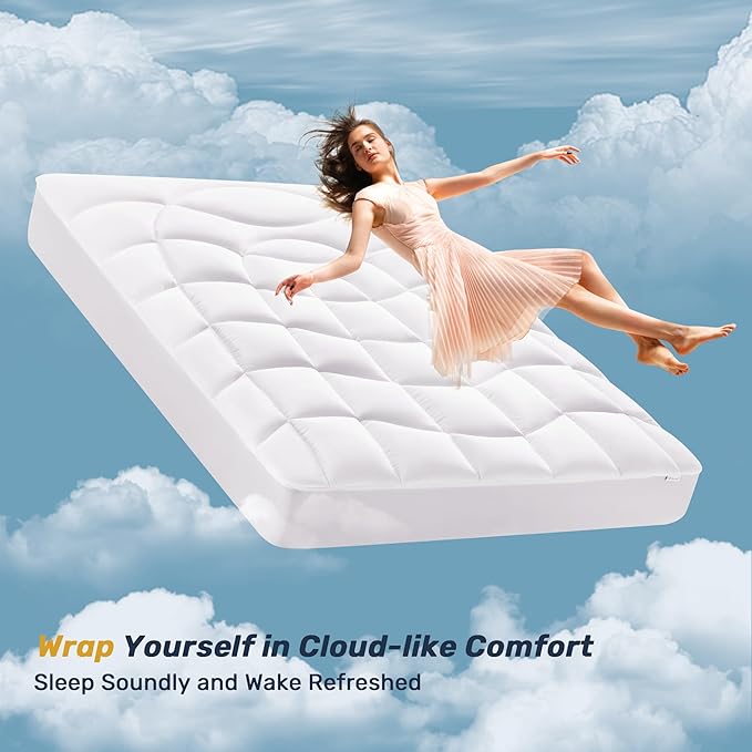Unikome California King Mattress Pad Waterproof - Ergonomic Quilted Fitted Cal King Mattress Topper, 5-Layers Noiseless Washable Mattress Protector Cover with 8"-21" Deep Pocket (White,72x84)