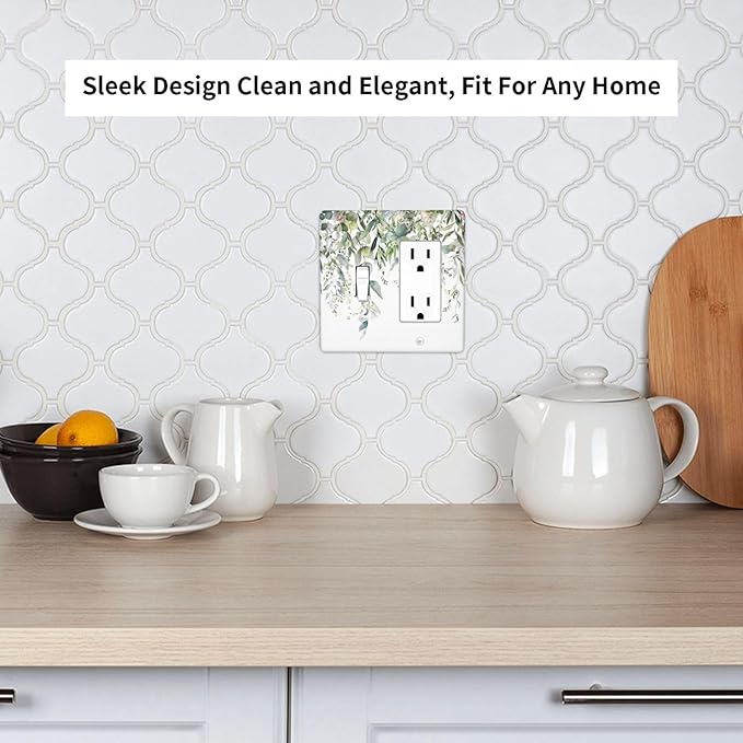 Sage Green Watercolor Eucalyptus Leaves Floral Flowers Outlet Covers 1 Toggle 1 Rocker Combination Decorative Wall Plate Electrical Switch Plates Light Switch Cover Plate for Farmhouse Bed Room Decor