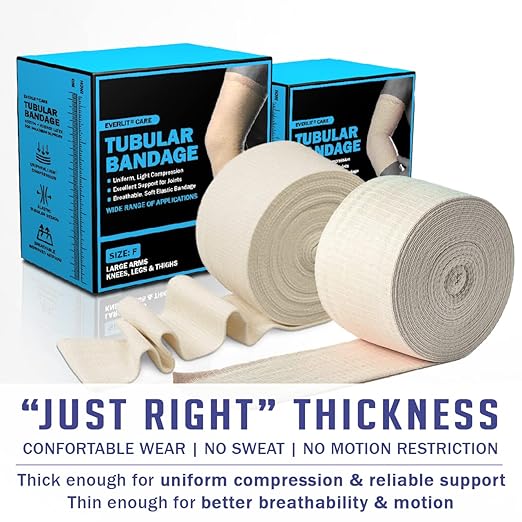 EVERLIT Elasticated Tubular Support Bandage | Stockinette Tubing for Large Arm, Knees, Legs | Light to Moderate Compression Bandage Roll For Tissue Support (Size F | 4" x 11 yd)