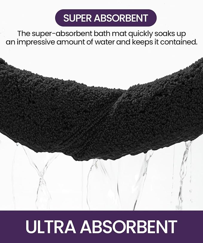 DEXI Bathroom Rugs 32x20, Washable Non Slip Bath Mat for Shower Floor, Absorbent Quick Dry Bathmat with Rubber Backing, Ultra Soft Plush Carpet for Tub, Black