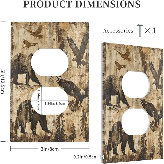 Outlet Covers Vintage Cabin Wildlife Animal Bear Eagle Forest 1 Gang Duplex Wall Plate Decorative Switch Plates Electrical Receptacle Faceplate Light Switch Cover for Farmhouse Bedroom Decor