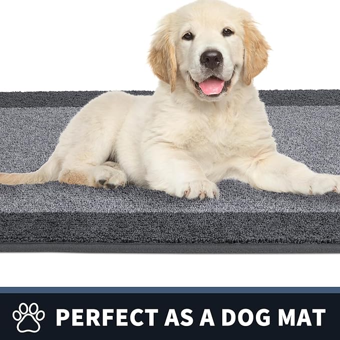 PURRUGS Dirt Trapping Door Mat 24" x 84", Non-Slip/Skid Machine Washable Entryway Rug, Shoes Scraper, Throw Rug, Super Absorbent Area Rug for Muddy Wet Shoes and Paws, Light Grey & Grey