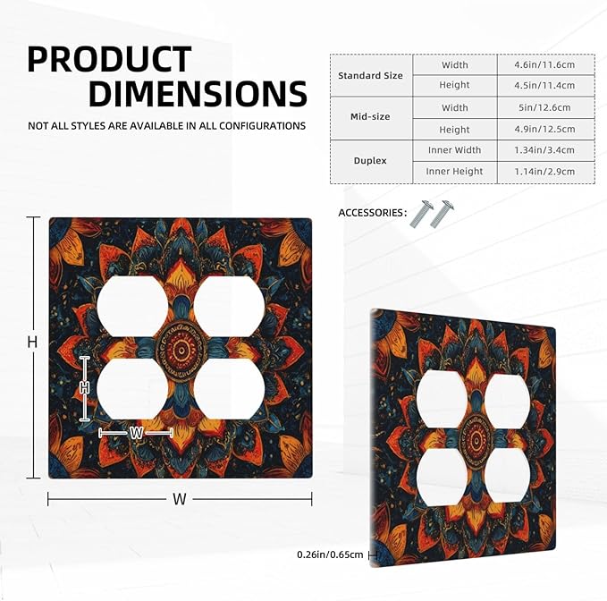Colorful Oriental Floral Blooming Mandala Flower Outlet Covers 2-Gang Duplex Light Switch Covers Decorative Gfci Wall Plate Covers Electrical Receptacle Switchplate Plug Faceplate Bathroom