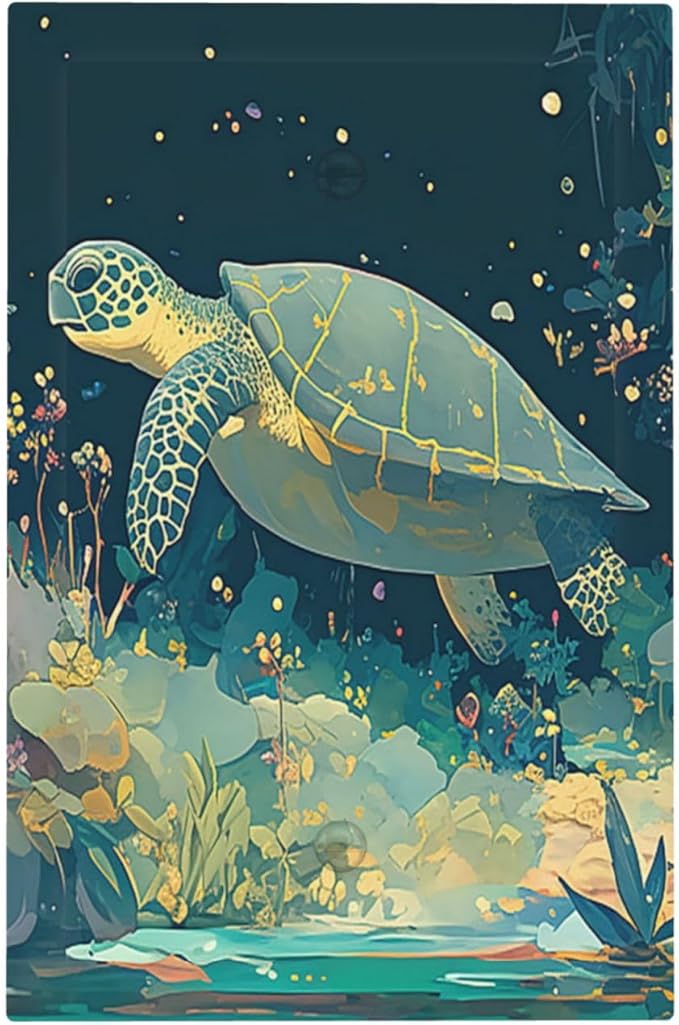 Light Switch Cover Plate Fantasy Sea World Sea Turtle Floral Plant 1 Gang No Device Blank Electrical Wall Plates Faceplate Decorative Switch Plate for Kids Room Nursery Decor