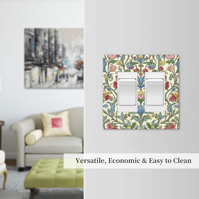 Decorative Outlet Covers Boho Red Floral Morris Plant Leaves 2 Gang Double Gfci Rocker Electrical Wall Panels Light Switch Cover Plate For Farmhouse Cabin Decor