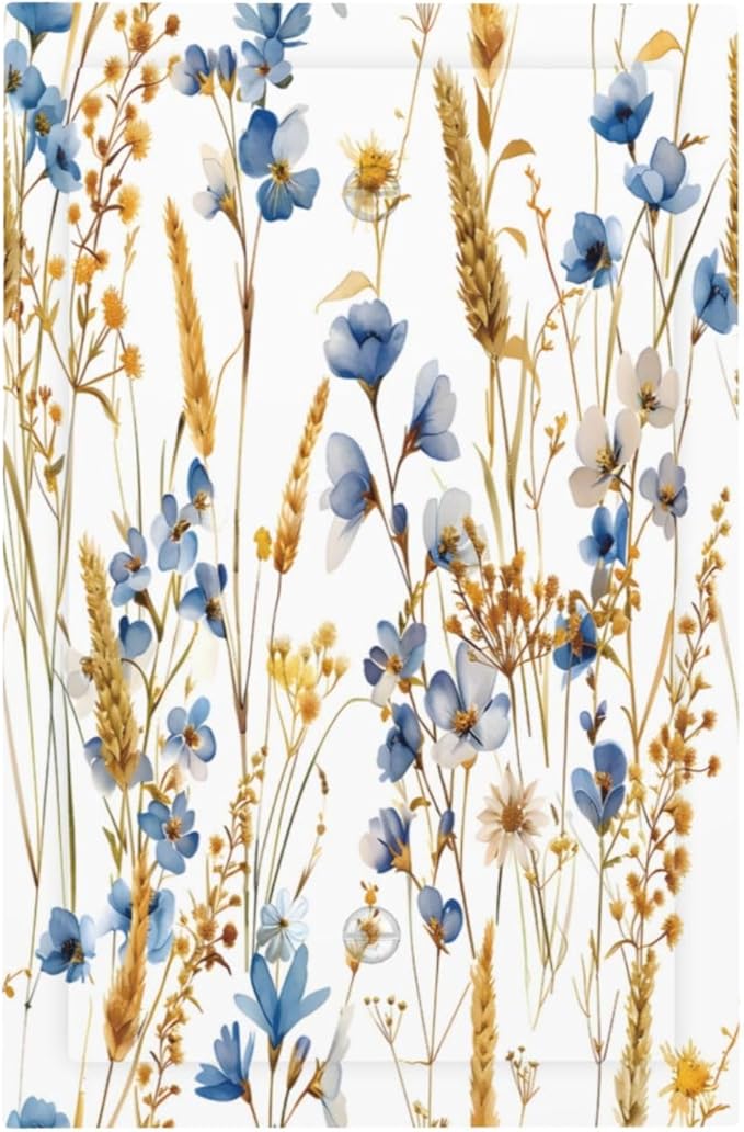 Vintage Wildflower Blue Gold Country Fall Wheat Floral Light Switch Cover Plate 1 Gang No Device Blank Electrical Wall Plates Faceplate Decorative Switch Plate Covers for Bedroom Living Room Decor