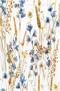 Vintage Wildflower Blue Gold Country Fall Wheat Floral Light Switch Cover Plate 1 Gang No Device Blank Electrical Wall Plates Faceplate Decorative Switch Plate Covers for Bedroom Living Room Decor