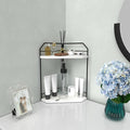 Corner Bathroom Counter Organizer - 2 Tier Wood Vanity Counter Shelf Perfume Skincare Holder, Countertop Corner Shelf Organizer for Bathroom, Kitchen, Rustic White