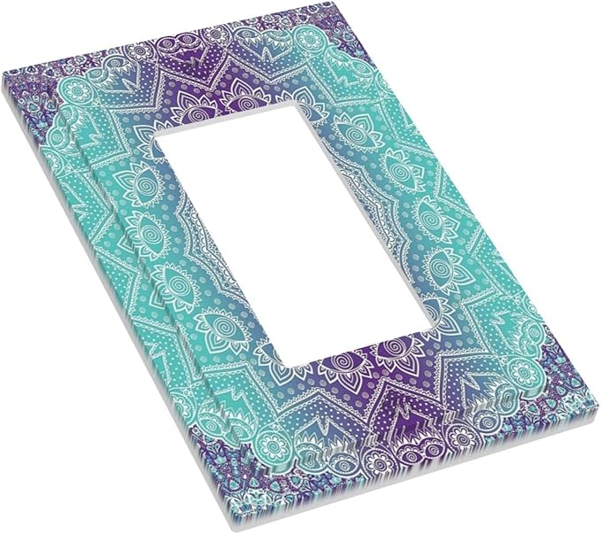 Outlet Covers Ombre Modern Mandala Floral Geometric 1 Gang Wall Plate Single Rocker Light Switch Cover Decorative GFCI Receptacle Cover Electrical Switchplate for Bathroom Bedroom Decor