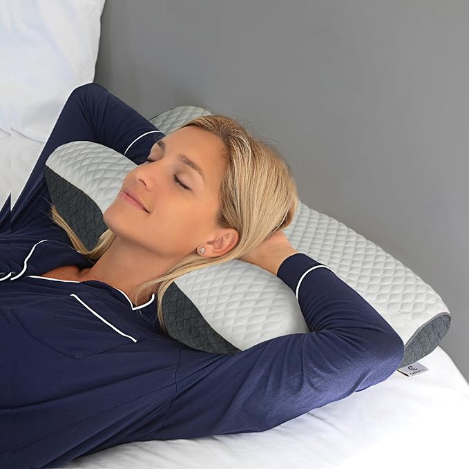 Charcoal Pillow for Neck and Shoulder Pain Relief – Bamboo Charcoal Memory Foam Cervical Pillow with Orthopedic Contour Support & Ventilated Cover – for Side, Back & Stomach Sleepers + Free Eye Mask