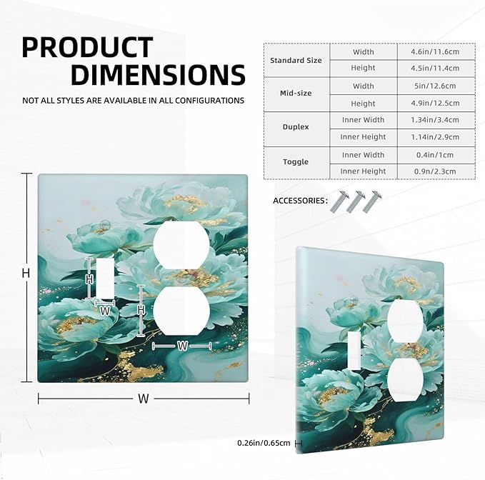 Decorative Outlet Covers Gold Green Floral Gilt Marble Flower 2 Gang Duplex Light Switch Cover Plate Gfci Wall Plate Plug Switch Plate Covers for Bathroom Decor