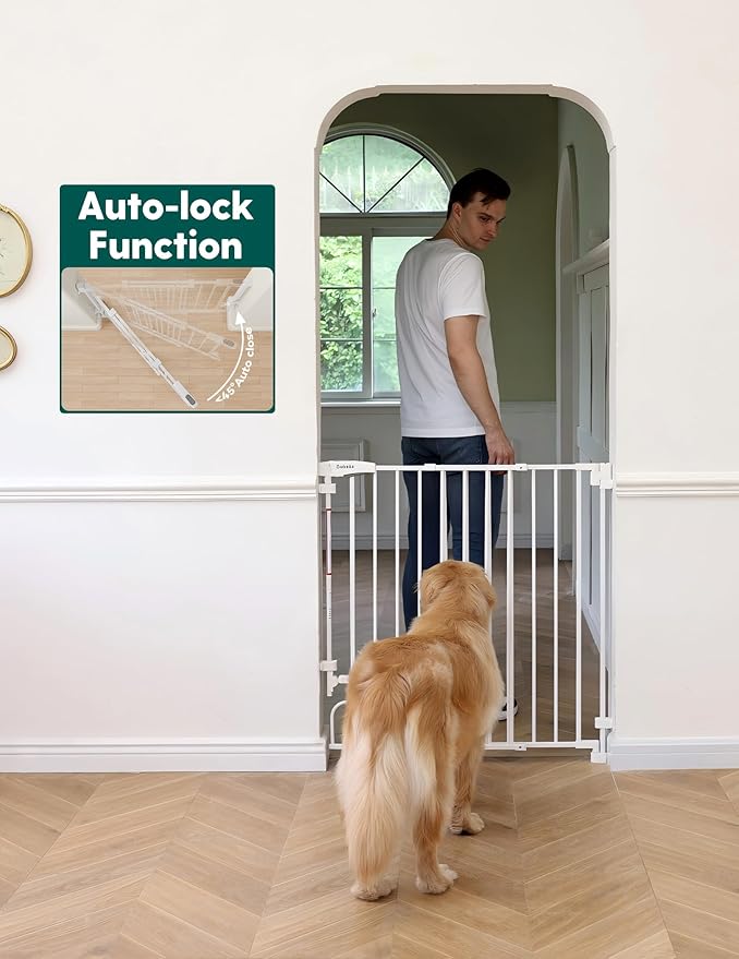 Babelio Easy to Remove & No Bottom Bar Baby Gate, 29-43", 36" H Extra Tall Hardware Mounted (Drill Needed)| Wide Walk-Thru| Auto-Close Safety Dog/Pet Gate for Stairs & Doorways (White)
