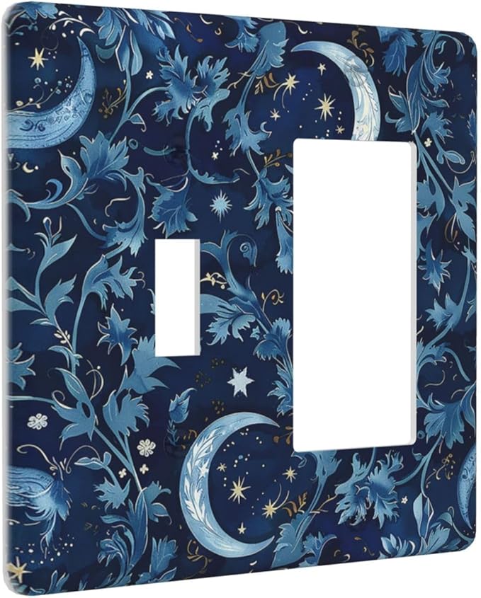 Outlet Covers Vintage Moon And Flowers Decor Floral William Morris 1 Toggle 1 Rocker Combination Decorative Wall Plate Electrical Switch Plates Light Switch Cover Plate for Bedroom Kids room