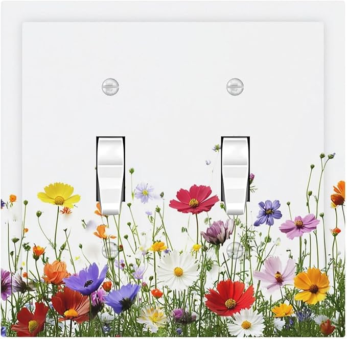 Decorative Switch Plates Colorful Wildflowers Plant Floral Daisy 2 Gang Double Toggle Outlet Light Switch Cover Wall Plate Electrical Faceplate For Bed Room Living Room Decor