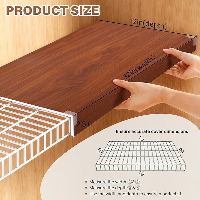 Wire Rack Covers, 32*12 Inch Shelf Covers for wire Shelving, Easy to Cut Closet Wires Shelf Cover-0.31 inch Thick(Not Wood) Moisture Resistant Durable Shelves Cover, Easy Install for Pantry, Kitchen