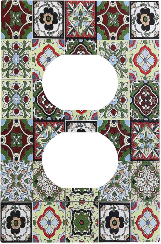 Outlet Covers Talavera Tile Decal 1 Gang Duplex Wall Plate Decorative Switch Plates Electrical Receptacle Faceplate Light Switch Cover for Bedroom Bathroom Decor