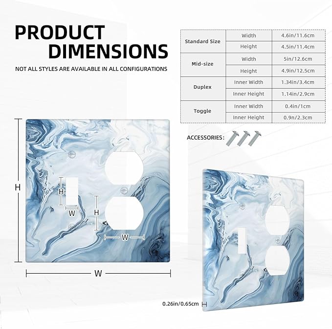Light Blue Marble Texture Abstract Print Wallplates 1 Toggle 1 Duplex Switch Plate Electrical GFCI Faceplate Decorative Light Switch Covers for Bathroom Kitchen Home Decor
