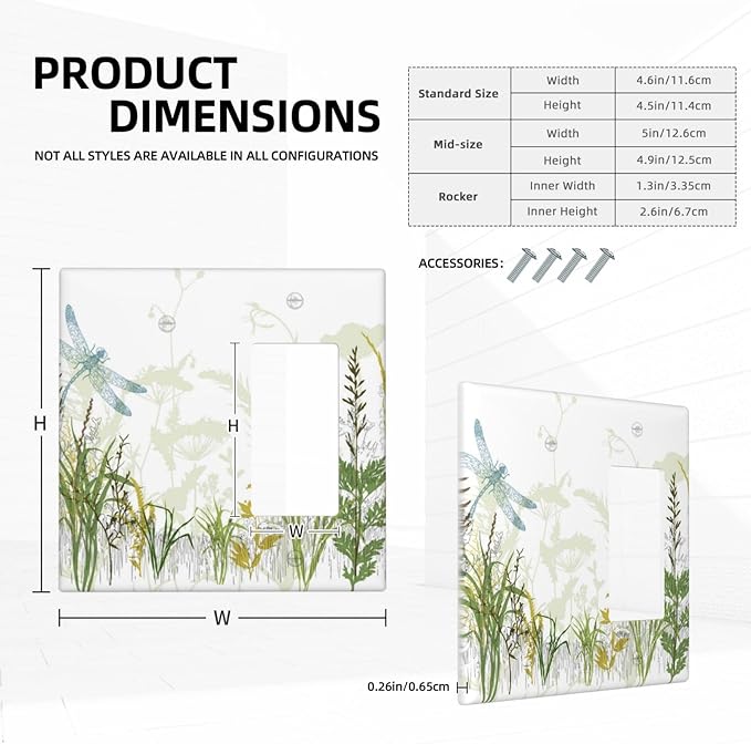 Wild Flower Dragonfly 2 Gang Blank Rocker Light Switch Cover Plates Decorative Electric Outlet Covers Decorator Wall Switch Plate Receptacle Plug Covers 4.6 * 4.5 Inches