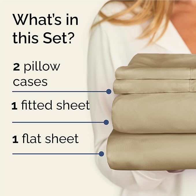 Twin XL 4 Piece Sheet Set - Cooling & Breathable Bed Sheets - Hotel Luxury Bed Sheets for Women, Men, Kids & Teens - Bedding with Deep Pockets & Easy Fit - Soft and Wrinkle Free - Twin XL Beige Sheets