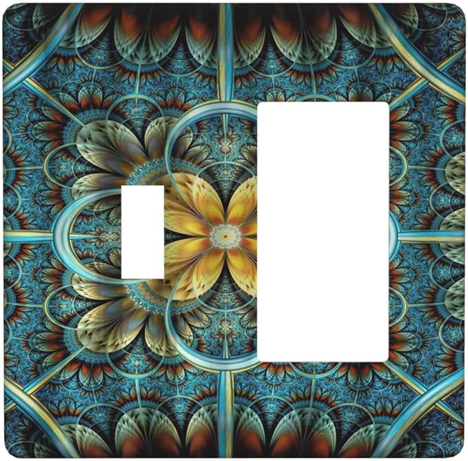 Light Switch Cover Boho Fractal Mandala 2 Gang Toggle Rocker Combo Wall Plates Bohemia Decorative Switch Plates and Outlet Covers Receptacle Cover for Bathroom Bedroom Decor