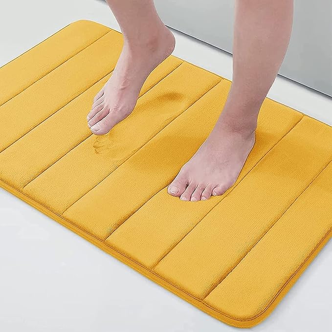 Buganda Memory Foam Bath Mat, 24" x 16", Ultra Soft and Non-Slip Bathroom Rugs, Water Absorbent and Machine Washable Bath Rug for Bathroom, Shower, and Tub, Yellow