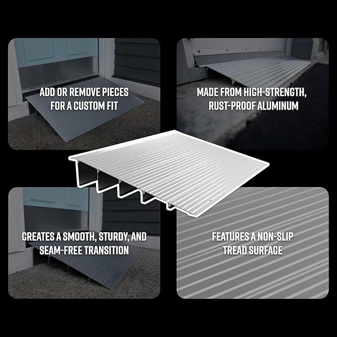 EZ-ACCESS - Threshold Ramps for Doorways - Portable Wheelchair Ramp for Home Steps, Aluminum Door Threshold Sliding Doors, Walker & Wheelchair Access - Adjustable Modular Transitions, 4" Rise