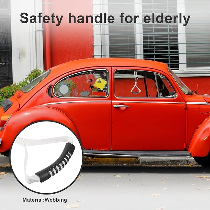 Baluue Car Assist Handle for Elderly and Disabled Adults, Portable Car Door Grab Handle with Support Strap, Mobility Aid for Safe Vehicle Entry and Exit, White