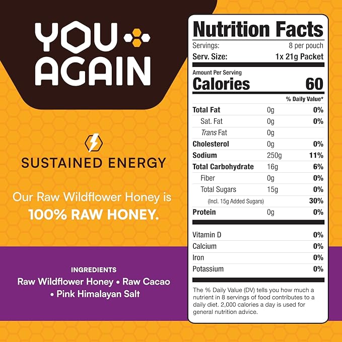 You Again Super Honey Clean Energy Gel, Himalayan Salted Cacao | Electrolyte Replenishment Running Fuel | Endurance Workouts & Cycling Gel | Paleo & Carnivore Snack | Gluten-Free | Chocolate 24-Pack