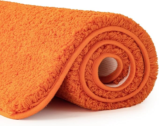 MIULEE Orange Bathroom Rugs Non Slip Bath Mat 24'' x 48'' Shaggy Soft Bath Rug Plush Microfiber Absorbent Water for Shower Tub Machine Washable