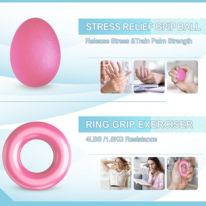 Grip Strength Trainer(5 Pack) with Finger Exerciser, Hand Grip Strengthener, Finger Stretcher,Grip Ring & Stress Relief Ball for Muscle Building and Injury Recover with Carry Bag