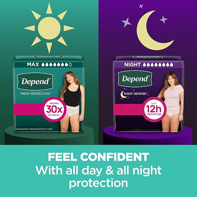 Depend Fresh Protection Adult Diapers, Incontinence & Postpartum Bladder Leak Underwear for Women, Disposable, Maximum, Extra-Extra-Large, Blush, 22 Count, Packaging May Vary