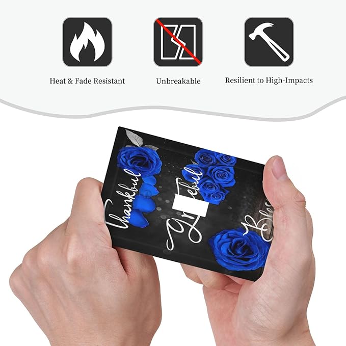Light Switch Cover Blue Rose Thankful Grateful Blessed 1 Gang Wall Plate Cover Romantic Blue Floral Single Toggle Outlet Covers Decorative Switchplate Electrical Faceplate for Home Decor
